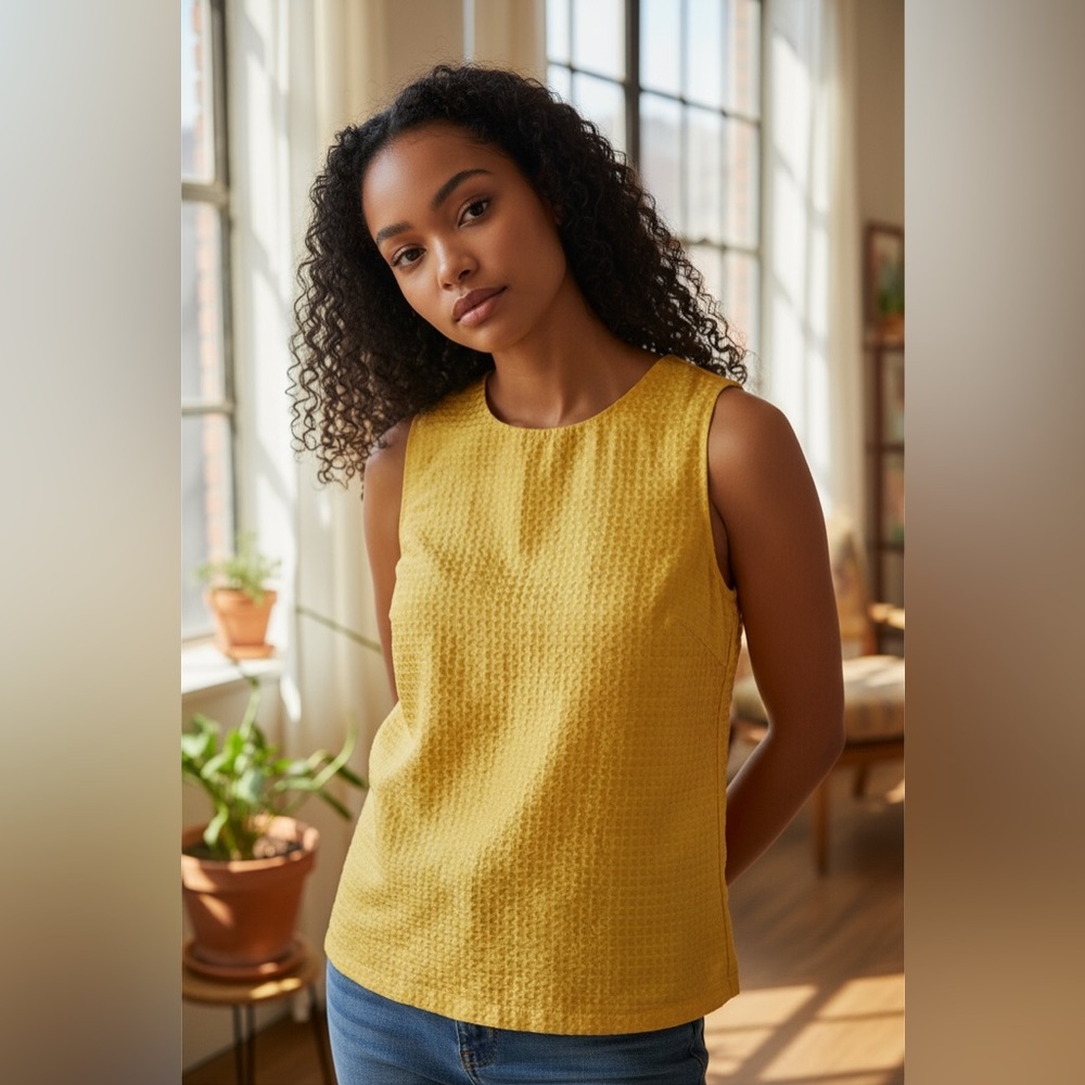 Beulah Style — Women’s Yellow Textured Sleeveless Top